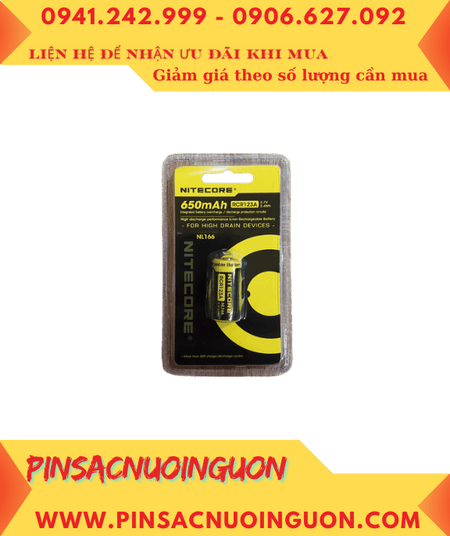 Nitecore RCR123A (NL166) ; Pin sạc 16340 lithium 3.7v Nitecore RCR123A 650mAh (NL166)