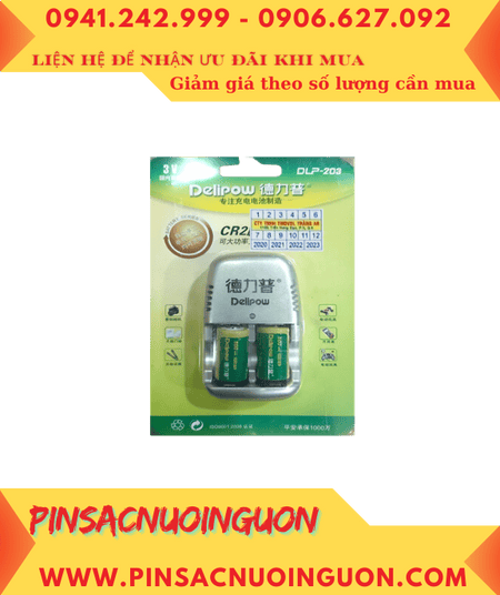 Bộ sạc pin 3v Lithium Delipow DLP-203 kèm sẳn 2 pin sạc Delipow CR2 800mAh 3v