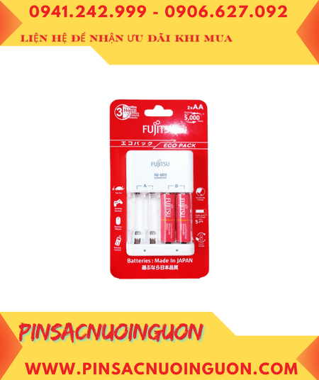 Fujitsu FCT345CEFXL(B) Bộ sạc pin AA, AAA Nhanh 3GIỜ Kèm 2Pin Fujitsu AA1000mAh (sạc được 5000 lần)