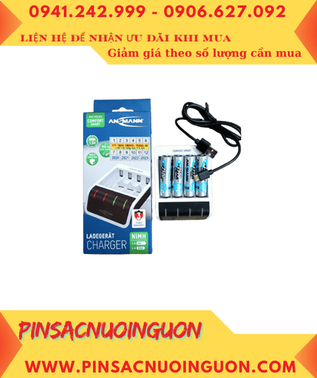 Ansman Comfort Smart _Bộ sạc Pin Comfort Smart kèm 4 pin sạc Ansman AA2500mAh 1.2v chính hãng
