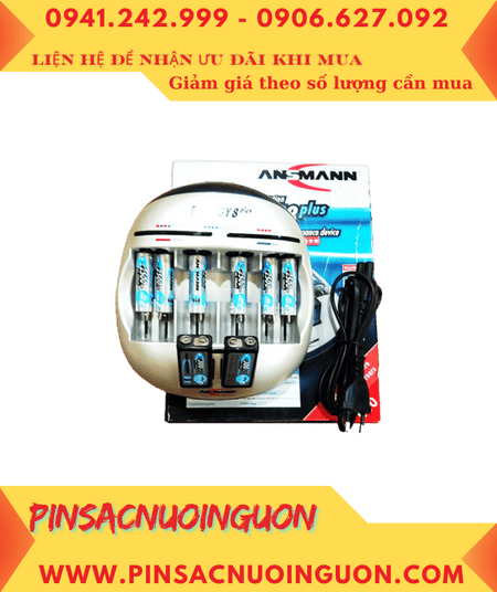 Ansman Energy 8Plus _Bộ sạc Kèm sẳn 6 Pin (4 Pin sạc MaxE AA2500mAh-1.2v và 2 Pin 9v MaxE E300mAh)
