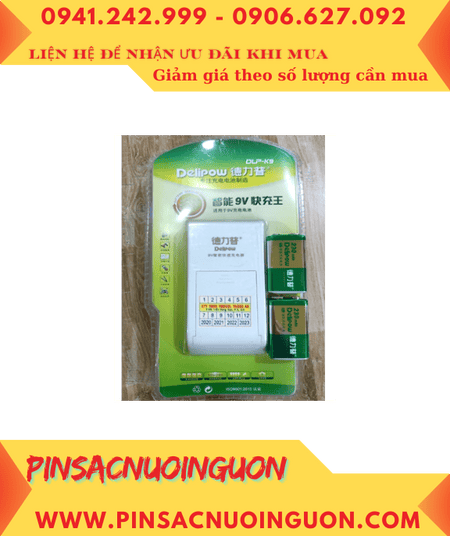 Bộ sạc pin 9V Delipow DLP-K9 kèm sẳn 2 pin sạc Delipow 9v230mAh; Bộ sạc pin vuông 9v