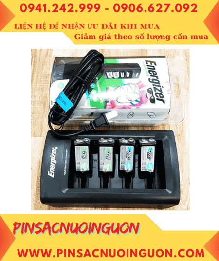 Energizer CHFC _Bộ sạc 2viên pin 9V, Kèm sẳn 4 Pin sạc Ansman MaxE E300 (9v-300mAh) Mignon chính hãng