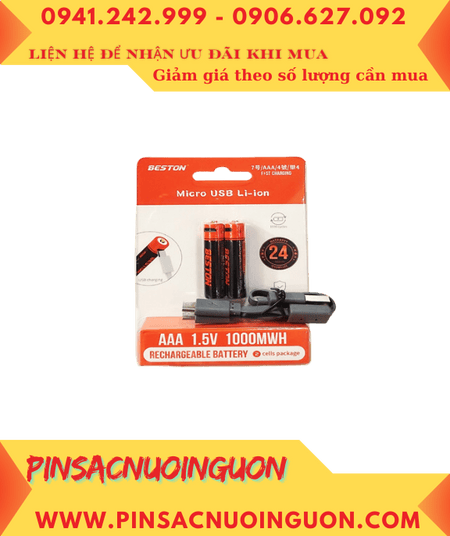 Beston 3AM-28, Pin lithium Li-ion AAA 1.5v Beston 3AM-28 Micro USB (với 1000mWh =690mAh /Vỉ 2viên