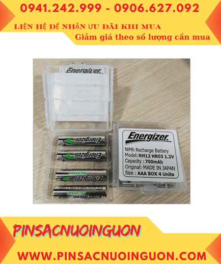 Energizer NH12URP4; Pin sạc AAA 1.2v Energizer NH12URP4 AAA700mAh, Xuất xứ NHẬT /Hộp 4viên