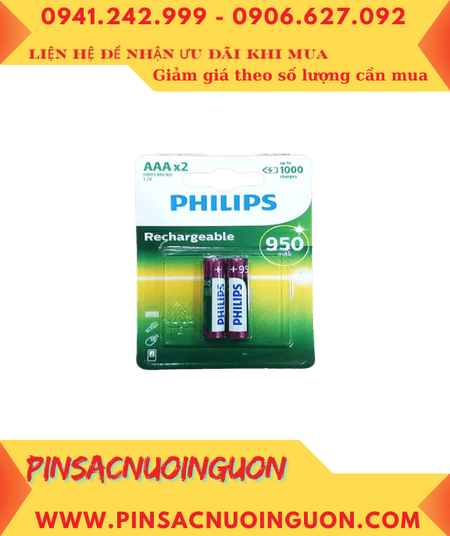 Philips R03B2A95/97, Pin sạc AAA 1.2v Philips R03B2A95/97 (AAA 950mAh 1.2v) chính hãng /Vỉ 2viên
