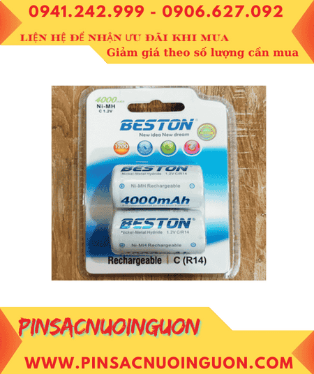 Beston C4000mAh C/R14, Pin sạc 1.2v Beston C4000mAh C/R14 (Nickel Metal Hydride) / Vỉ 2 viên