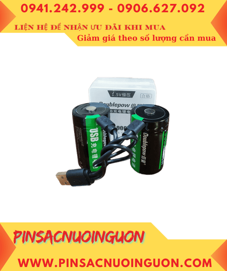 DoublePow HR20 D9000mWh, Pin sạc D 1.5v cổng USB DoublePow HR20 D9000mWh /Hộp 2viên kèm Cáp sạc