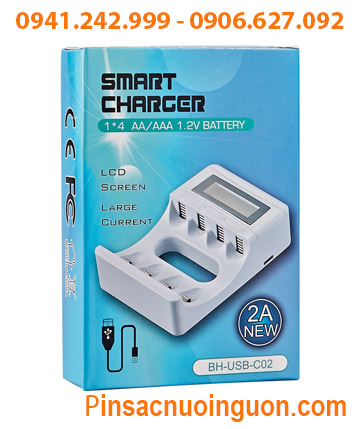 BMAX BH-USB-C02, Máy sạc pin AA, AAA BMAX BH-USB-C02 (Màn hình LCD, Sạc 2-4 Pin, Tự ngắt khi pin đầy)