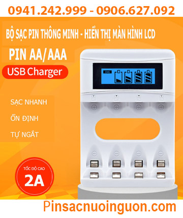 BMAX BH-USB-C02, Máy sạc pin AA, AAA BMAX BH-USB-C02 (Màn hình LCD, Sạc 2-4 Pin, Tự ngắt khi pin đầy)