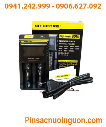 Nitecore D2 - Máy sạc Pin 18650, 18350, 16340, 14500, 21700, 26650, AA, AAA, LiFePO4 (với 02 Khe sạc) /Tự ngắt điện