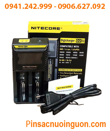 Nitecore D2 - Máy sạc Pin 18650, 18350, 16340, 14500, 21700, 26650, AA, AAA, LiFePO4 (với 02 Khe sạc) /Tự ngắt điện