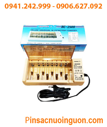 Super BC-2500; Máy sạc pin AA-AAA-C-D-9v đa năng Super BC-2500, Sạc được 1,2,3,4,5,6,7,8 pin tất cả các cỡ