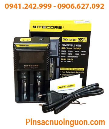 Nitecore D2 - Máy sạc Pin 18650, 18350, 16340, 14500, 21700, 26650, AA, AAA, LiFePO4 (với 02 Khe sạc)
