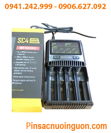 Nitecore SC4; Máy sạc Nitecore SC4 với 04 khe _màn hình LCD _Đo dung lượng pin _Sạc pin Lithium & NiMh