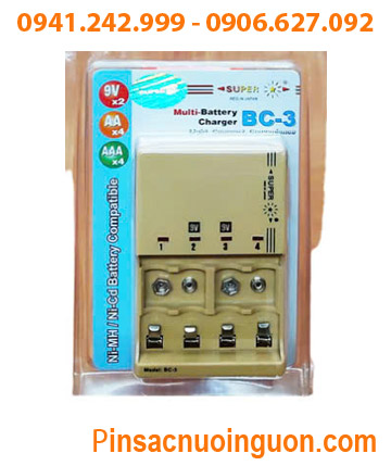 Super BC-3; Máy sạc pin Super BC-3 _04 khe sạc (04 rảnh) _Sạc 2 đến 4 pin AA, AAA và 9v các hãng
