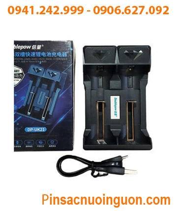 DoublePow DP-UK21 Bộ sạc 2 pin tự ngắt báo đèn khi đầy - sạc pin 3,7V 18650, 16340, 14500, 26650,21700...
