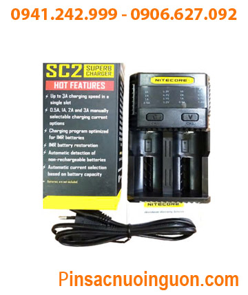 Máy sạc có chức năng XẢ PIN Nitecore SC2 _sạc 02 pin NiMh, NiCd, Lithium _có màn hình LCD _đo dung lượng pin