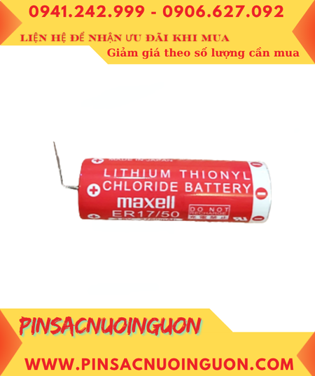 Maxell ER17/50 (chân thép hàn); Pin nuôi nguồn PLC Maxell ER17/50 3.6v 2750mAh Lithium Thionyl Chloride