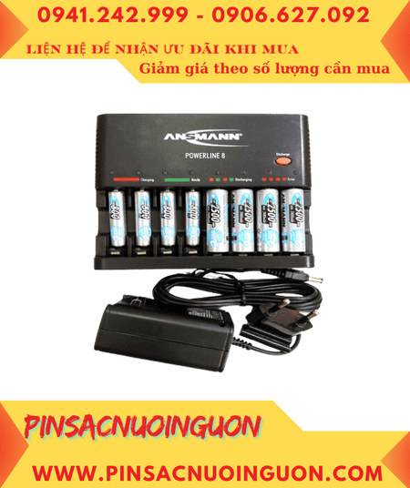 Bộ sạc Pin có cổng USB Ansman Powerline 8 _kèm 04 pin sạc Ansman AA2500mAh và 04 pin AAA800mAh 1.2v