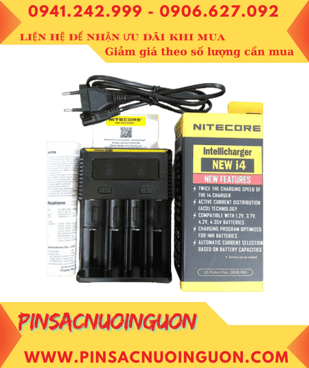 Máy sạc pin Máy ảnh NiMh-NiCd-Lithium Nitecore New i4 đa năng _Sạc được 1,2,3,4 pin _Có màn hình LCD