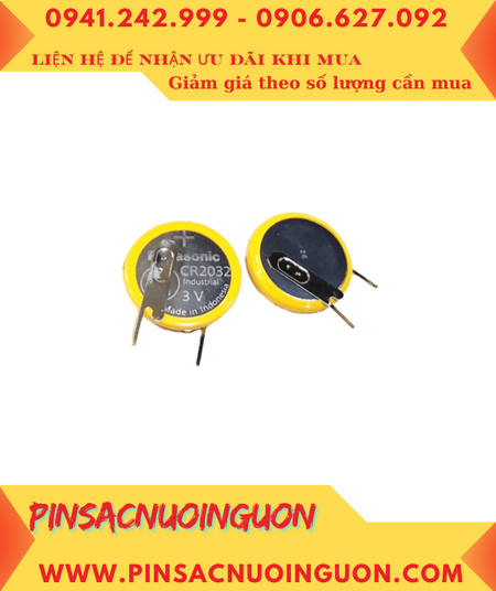 Panasonic CR2032/VCN (chân thép-2 chấu hàn), Pin CMOS lithium 3v Panasonic CR2032/VCN /X.xứ Indonesia