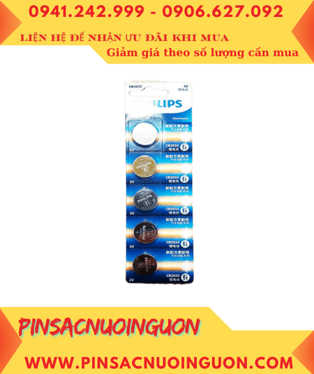COMBO 01vỉ=5viên Pin 3v lithium Philips CR2032P5BC/93 với 210mAh chính hãng _Giá chỉ 75.000đ/ 5viên