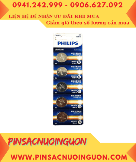 COMBO 01vỉ = 5viên Pin 3v lithium Philips CR2025 P5BC/93 chính hãng Nội địa Trung