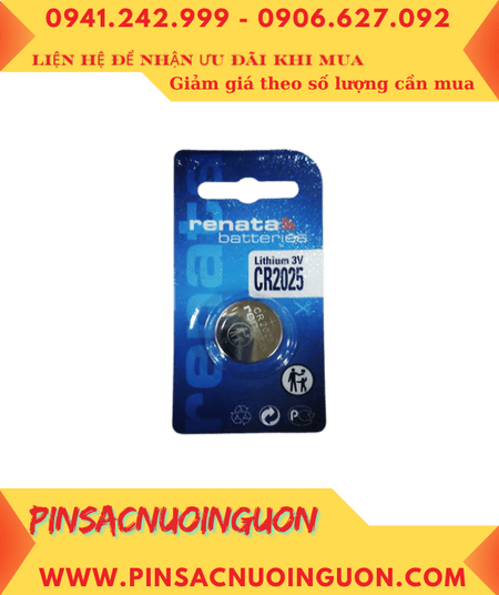 Renata CR2025, Pin Lithium 3v Renata CR2025 165mAh (20mm2.5mm) chính hãng /Loại Vỉ 1viên