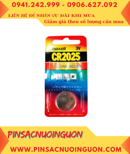 Maxell CR2025; Pin 3v lithium Maxell CR2025(1B) thị trường Nội địa Nhật _Vỉ pin ghi chữ nhật |Vỉ 1viên