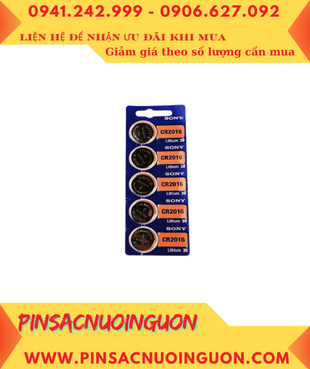 COMBO 1vỉ 5viên Pin Sony CR2016 lithium 3v chính hãng, Xuất xứ Indonesia _Giá chỉ 49.000/ Vỉ 5viên