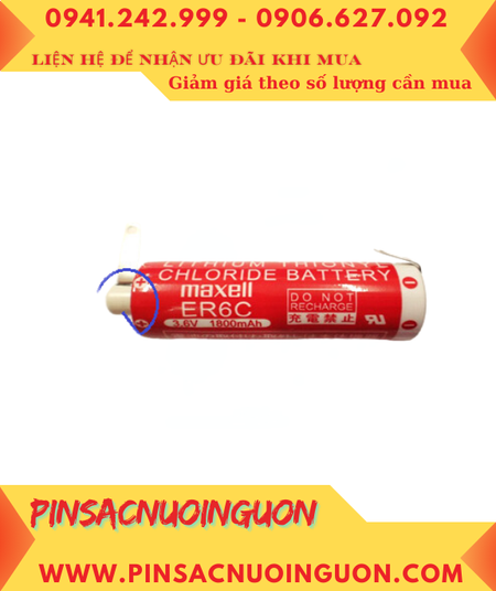 Maxell ER6C (Đầu sứ, chân thép); Pin nuôi nguồn PLC Maxell ER6C 3.6v AA1800mAh Lithium Thionyl Chloride