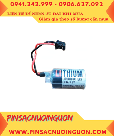 Toshiba ER3V (Zắc DF1.35); Pin nuôi nguồn PLC Toshiba ER3V lithium 3.6v 1/2AA 1000mAh, Xuất xứ Nhật