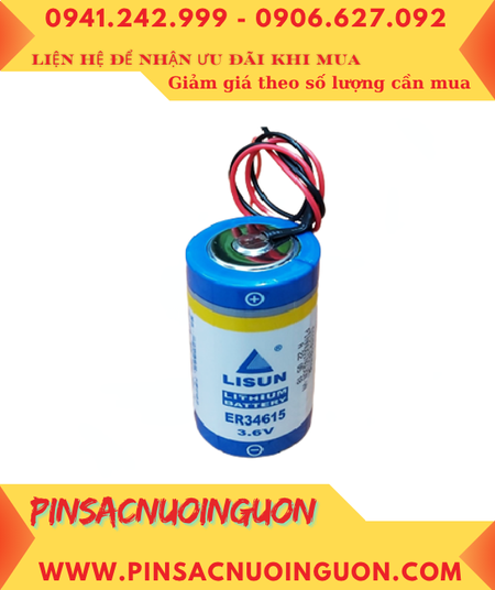 Lisun ER34615 (dây CẮM); Pin nuôi nguồn Lisun ER34615 lithium 3.6v D 19000mAh chính hãng
