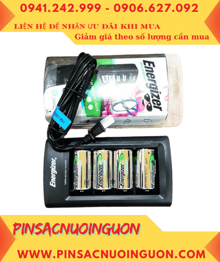 Energizer CHFC _Bộ sạc 4viên pin đại D 1.2v -Kèm sẳn 4 Pin sạc Energizer NH50-BP2 (D2500-1.2v)