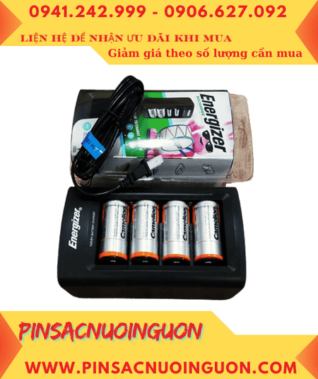 Energizer CHFC _Bộ sạc 4viên pin đại D 1.2v -Kèm sẳn 4 Pin sạc Camelion NH-D10000BP2 (D10.000mAh-1.2v)