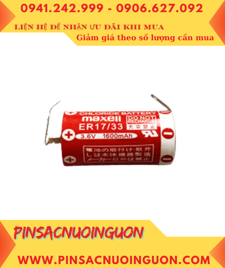 Maxell ER17/33 (chân thép); Pin nuôi nguồn PLC Maxell ER17/33 lithium 3.6v 2/3A 1600mAh, Xuất xứ Nhật