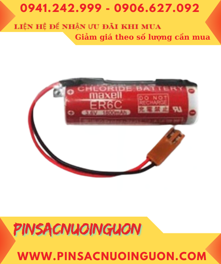 Maxell ER6C (Đầu sứ, Zắc NÂU PLC); Pin nuôi nguồn PLC Maxell ER6C 3.6v AA1800mAh Lithium Thionyl Chloride