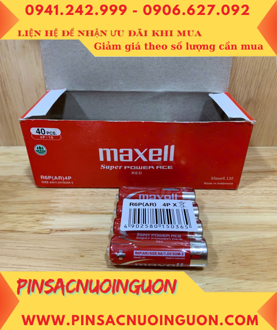 Maxell R6P(AR)4P SUM-3; Pin AA 1.5v Maxell R6P(AR)4P SUM-3 Super Power ACE, MẪU MỚI (Gói 4viên)