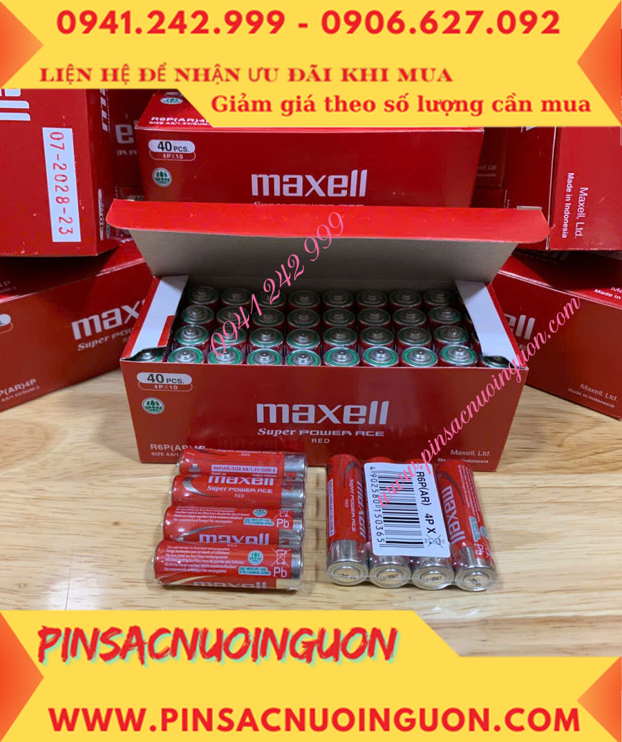 COMBO 1HỘP=40viên Pin AA 1.5v Maxell R6P(AR)4P SUM-3 Super Power ACE _Giá chỉ 109.000đ/ Hộp
