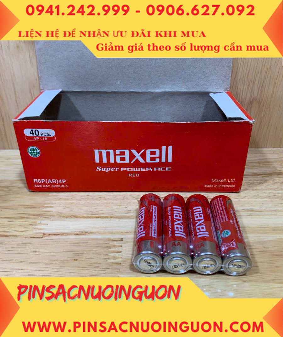 COMBO 1HỘP=40viên Pin AA 1.5v Maxell R6P(AR)4P SUM-3 Super Power ACE _Giá chỉ 109.000đ/ Hộp