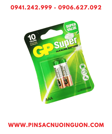 Pin GP SUPER 24A-2U2; Pin Alkaline 1.5v AAA GP SUPER 24A-2U2 chính hãng (Loại Vỉ 2viên)