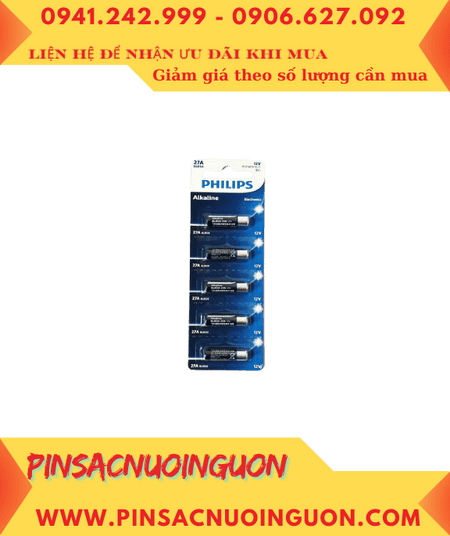 Pin Philips 27A 8LR50 _Pin remote điều khiển Alkaline 12v Philips 27A-8LR50 chính hãng (Loại Vỉ 5viên)