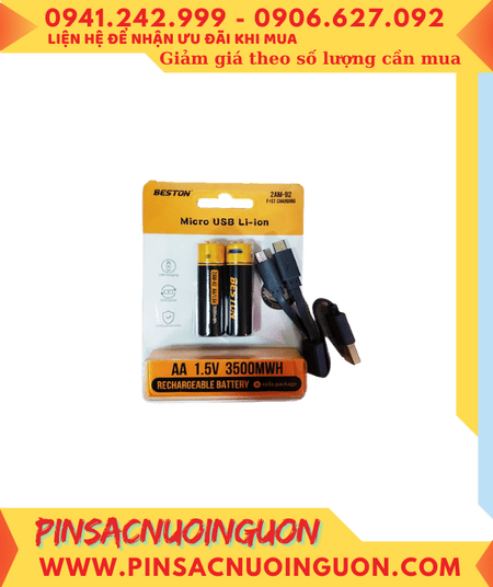 Beston 2AM-92, Pin sạc Lithium 1.5v Micro USB Beston 2AM-92 (với AA3500mWh =2200mAh)/ Vỉ 2viên