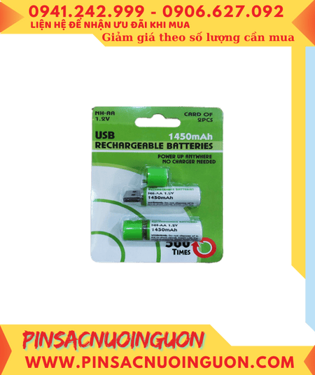 USB NH-AA1450mAh; Pin sạc cổng USB NH-AA1450mAh 1.2v gắn trực tiếp sạc qua Devices /Loại vỉ 2viên