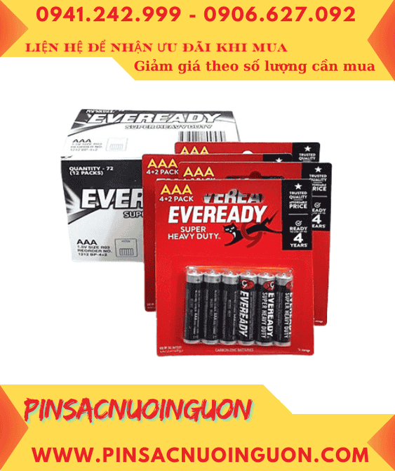 COMBO PIN Eveready MUA 01HỘP 12vỉ (72viên) Pin AAA 1.5v Eveready 1212-BP6 Heavy Duty _Giá 348.000/ 72viên