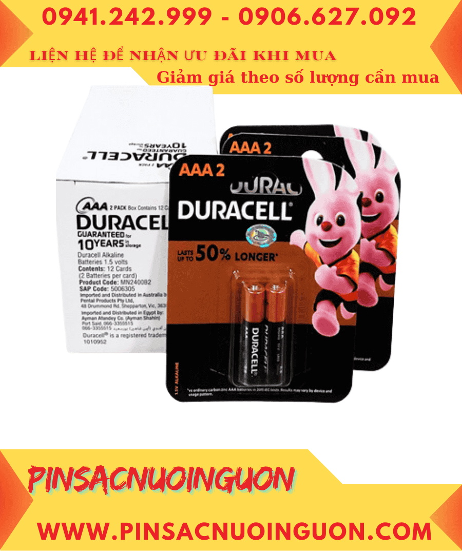 COMBO 01Hộp 12vỉ=24viên (Loại vỉ 2viên) Pin AAA 1.5v Duracell MN2400B2 LR03 _Giá chỉ 456.000/HỘP
