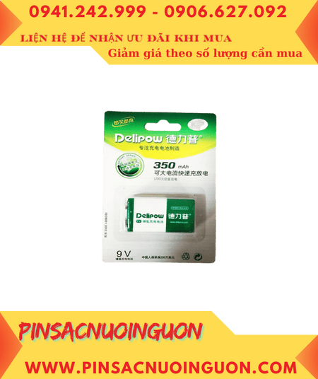 Delipow 9v350mAh; Pin sạc 9v Delipow 9v350mAh 6HR61 chính hãng _ Bảo hành 03 tháng (loại Vỉ 1viên)