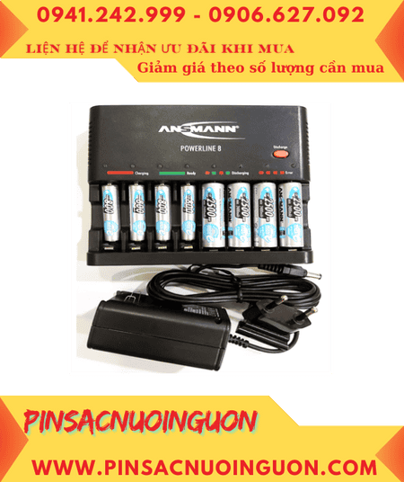 Ansman Powerline 8; Bộ sạc 8 Pin Powerline 8 _Kèm 8 Pin (4 Ansman AA2500mAh & 4 Ansman AAA800mAh)