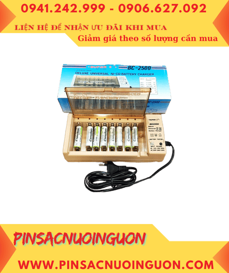 Super BC-2500, Bộ sạc 8viên Pin AA 1.2v -Kèm sẳn 8 Pin sạc Camelion NH-AA2700ARBP2 AlwaysReady (AA2700mAh)